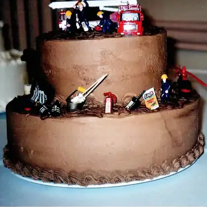 Groom's cake with fire truck and chips