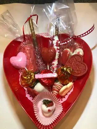 Valentine's basket in a heart shaped dish